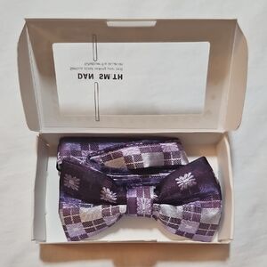 NEW Dan Smith Bow Tie in Gift Box Purple Plaid Print Microfiber Hand Made